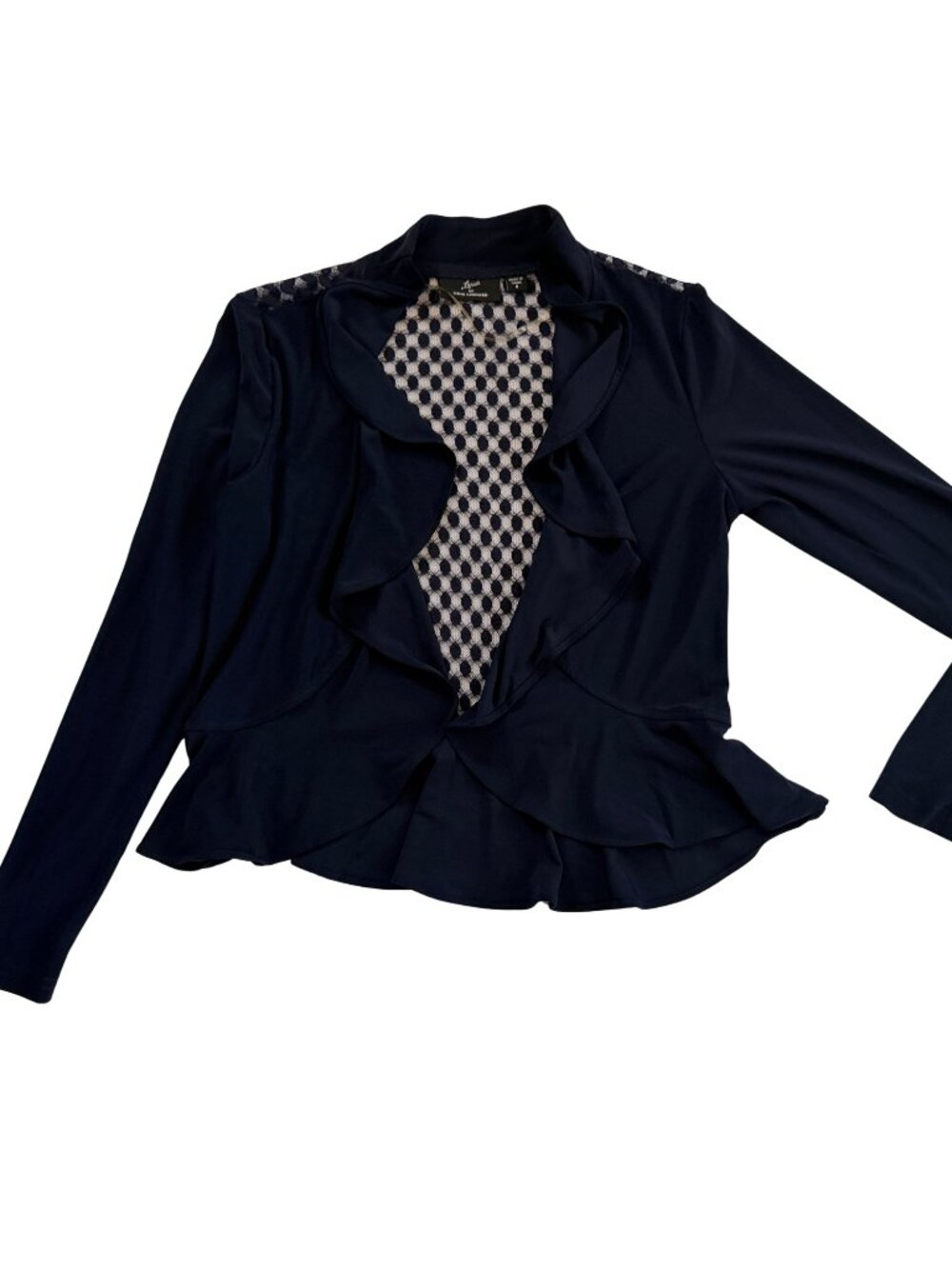 Lennie For Nina Leonard Women's Open Front Ruffle Cardigan Navy Small
